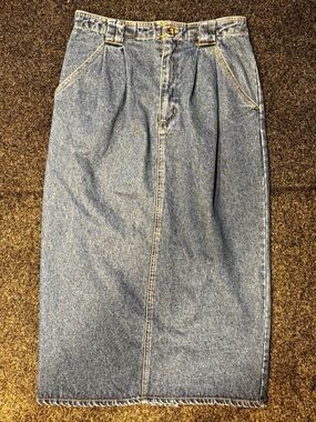 Vintage Sun River Denim Maxi Skirt Size 10 High Waist Pleated Long Jean Skirt